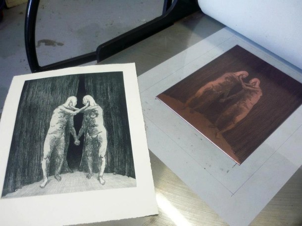 Phil Kreveld's etching at Trinacria Press, Northcote