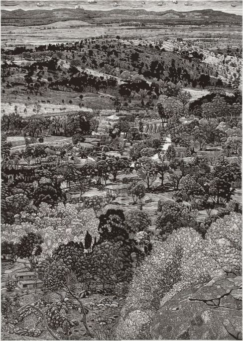 DAVID FRAZER Waiting for Rain, Linocut, Image Size: 139 x 98 cm, Print Year: 2013, Edition Length: 50 