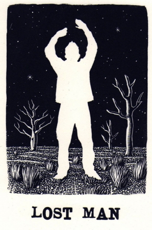 DAVID FRAZER Lost Man, Wood engraving - with letterpress, Image Size: 11.3 x 7.5cm, Print Year: 2012, Edition Length: 30 