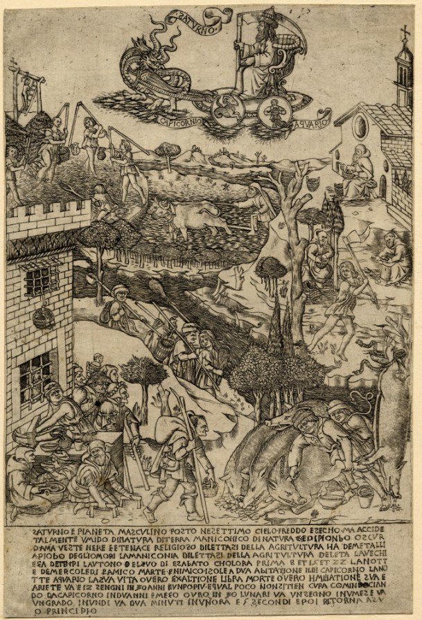 Attributed to Baccio Baldini, Saturn (c. 1464), engraving, 323 x 217 mm. Registration Number 1845.0825.474 Bibliography: TIB 24.2403.001 ; Hind A.III.1a.I  © The Trustees of the British Museum 