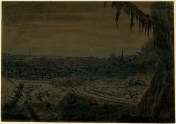 Hercules Segers, Distant View with a Mossy Tree Branch (HB 27.I.I), etching and sugar lift, printed in dark-grey ink on ochre-tinted paper, brushed with blue, touched with brown and blue watercolour, 125 x 180mm. Museum Number S.5528 (from the collection of John Sheepshanks, acquired in 1836). To view this print on the British Museum Collection Online click here. © The Trustees of the British Museum