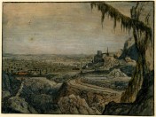 Hercules Segers, Distant View with a Mossy Tree Branch (HB 27.II.r), etching, sugar lift and drypoint, printed in dark blue ink in ochre-tinted paper, brushed with white, blue and pink, touched with red and green watercolour, 136 x 188mm. Museum Number S.5529 (from the collection of John Sheepshanks, acquired in 1836). To view this print on the British Museum Collection Online click here. © The Trustees of the British Museum