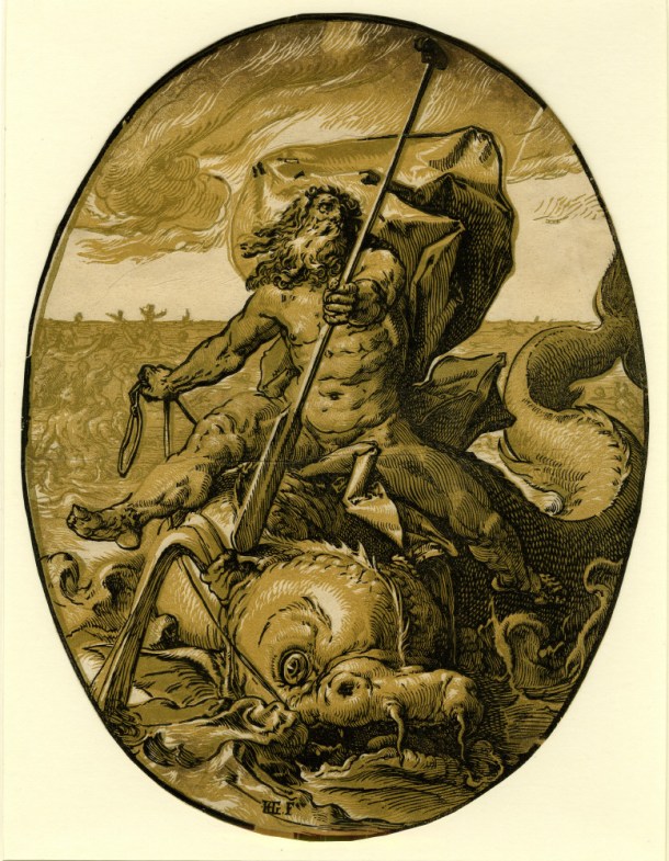 Hendrick Goltzius The Deities, Oceanus (c. 1588-90) chiaroscuro woodcut, 346 x 265mm, Museum number: W,5.43 Bibliography: New Holstein (Dutch & Flemish) 295c (Hendrick Goltzius); Hirschmann 367; Hollstein 367; Strauss 421; Bartsch III.73.232 To view this print on the British Museum Collection Online click here © The Trustees of the British Museum