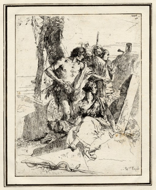 Giovanni Battista Tiepolo, Plate 17: the discovery of the tomb of Polichinelle, Scherzi di Fantasia (1750-1760) etching, 235 x 184mm. Museum Number 1919,1220.33 Click here to view this object on the British Museum Collection Online. ©The Trustees of the British Museum