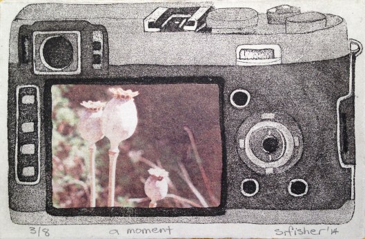 Sandy Fisher, A Moment, 2014, etching and print release, 10 x 15 cm. Press North, Townsville.