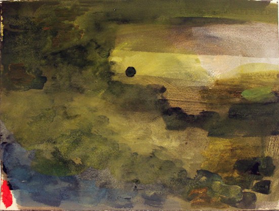 John Sheehan, Dark moon, 2014, watercolour, ink, gouache and acrylic, 28 x 38cm (Places from a memory series) 