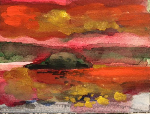 John Sheehan, Mountain lake III, 2011, watercolour, 15 x 20cm (Thailand 2010/11 series) 