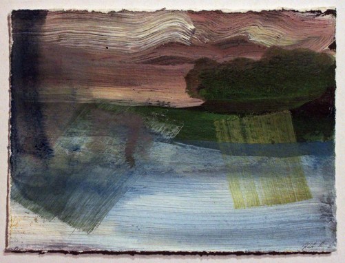 John Sheehan, On the far shore, 2014, watercolour, ink, gouache and acrylic, 14 x 19cm (Places from a memory series) 