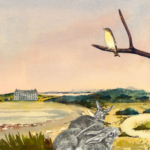 Colin Palethorpe, Coorong, 2015, watercolour and collage on panel, 30 x 30 cm