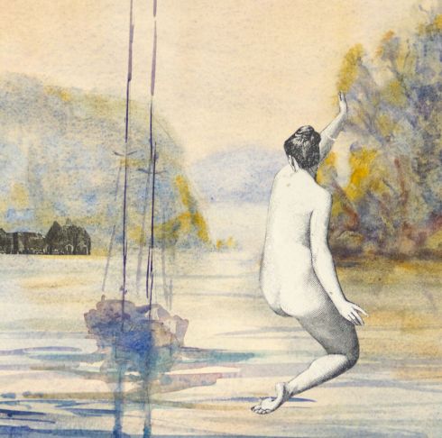 Colin Palethorpe, Hawkesbury, 2015, watercolour and collage on panel, 20 x 20 cm