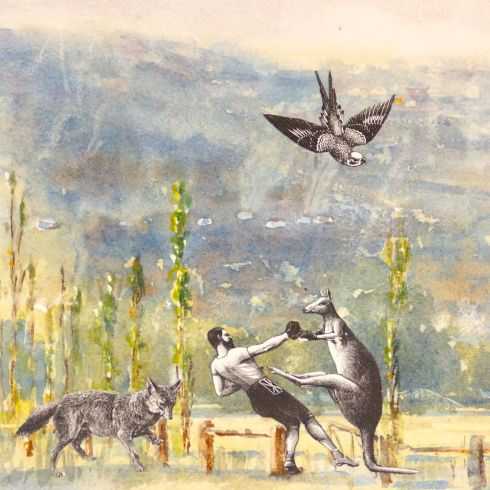 Colin Palethorpe, Macedon, 2015, watercolour and collage on panel, 20 x 20 cm