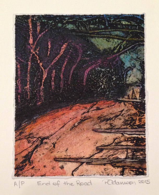Peta Adamson, End of the Road, 2015, collograph, 15 x 15 cm