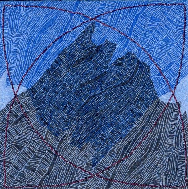 Elizabeth Banfield, Another attempt at order, 2015, linocut, kozo tissue paper, thread, 15 x 15 cm 