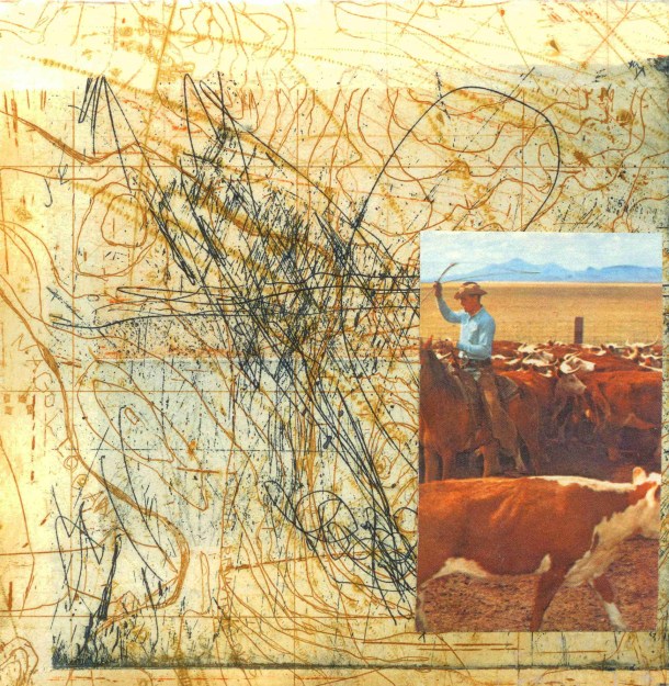 Bronwyn Rees, Raw Hide II, 2015, etching and chine colle, 15 x 15 cm