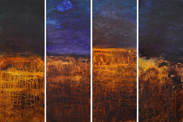 Caroline Rannersberger, Drift Net Landscape I - IV 2016, ink and acrylic on linen, 112cm x 41cm