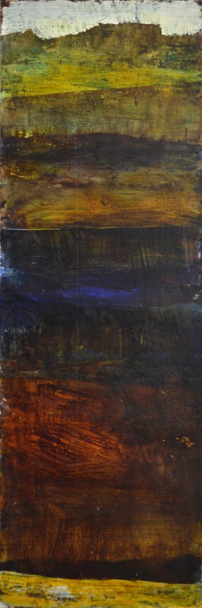 Caroline Rannersberger Gold Rock Gloaming Blue Lagoon 2016 ink & acrylic on paper 120cm x 40cm 