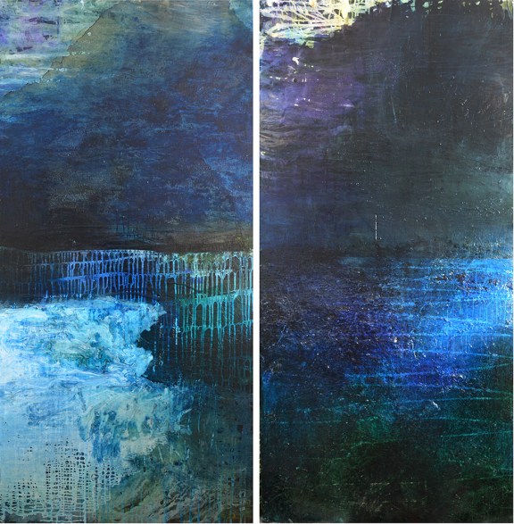 Caroline Rannersberger, Ocean Drift Escape I & II 2016, ink and acrylic on linen, 198cm x 97cm